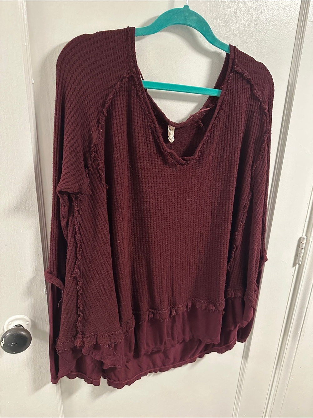 Free People Movement Women's Waffle-Knit Long Sleeve Top in Burgundy